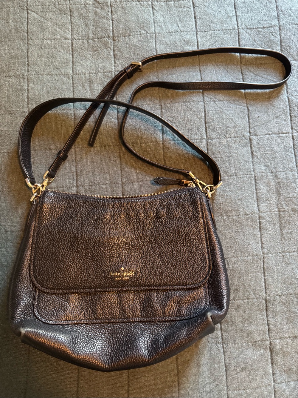 kate spade Black Pebbled Leather Crossbody with Gold Hardware